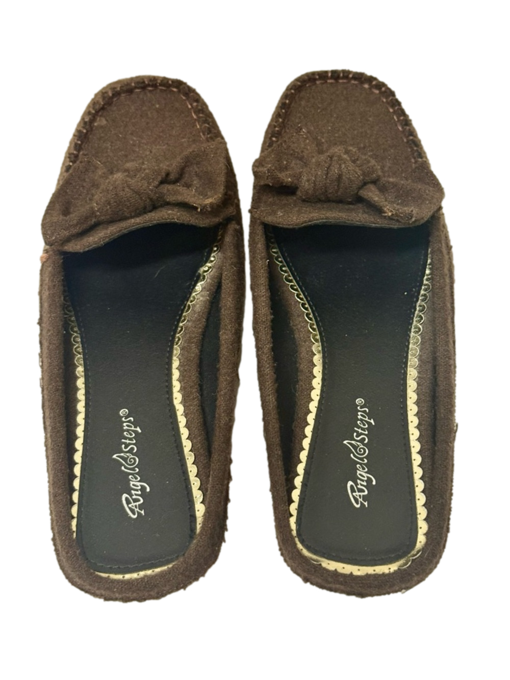 Angel Steps Brown Leather Slip-On Loafers with Bow on Top Size 7W